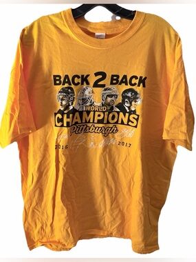 Pittsburgh Penguins T Shirt Mens XL Yellow Hockey NHL Back To Back Champions